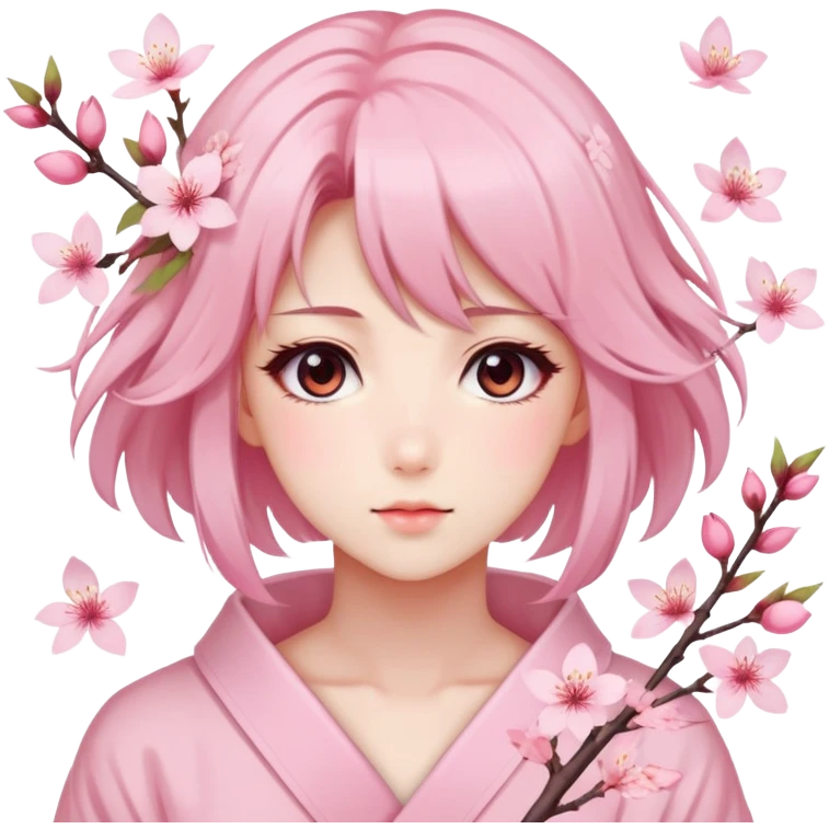 A Gorgeous Beautiful Anime Lady Sakura Cherry Blossom and Pretty Hair, pastelcore aesthetic  emoji
