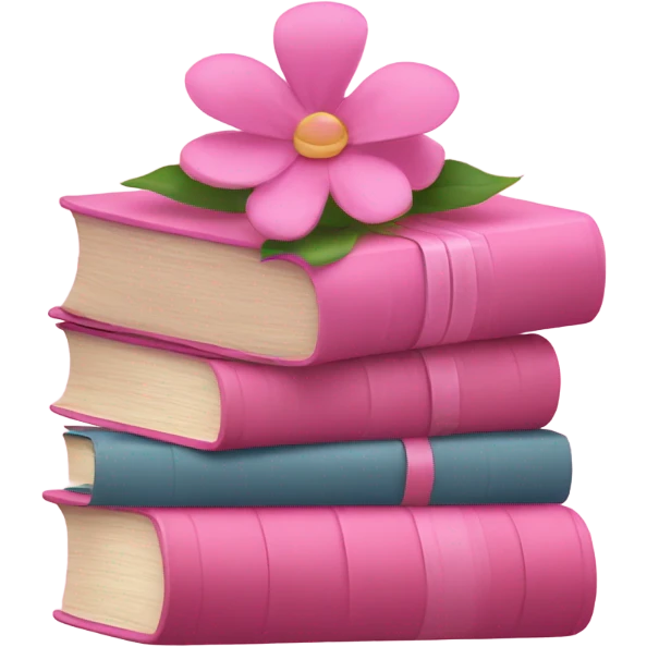 Pink book stack with flowers and bow emoji
