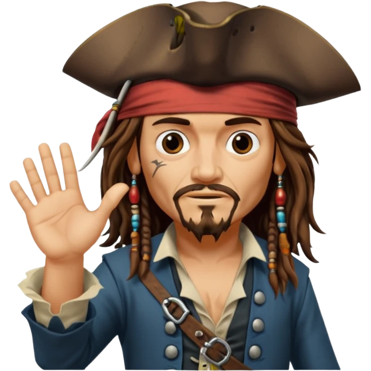 jack sparrow from the film pirates of the caribbean, shooo-ing the stone-crab.
- jack is looking to the left, hands mimicing to the left
 emoji