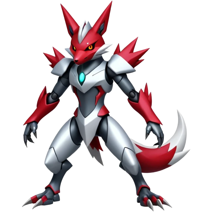 Cyber-Zangoose-Zoroark-Fakémon-creature, full body emoji