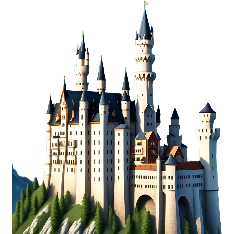 Cinematic Realistic Neuschwanstein Castle Landmark Emoji, depicted as the fairy‚Äêtale castle set against a mountainous backdrop rendered with dramatic lighting and intricate textures. emoji
