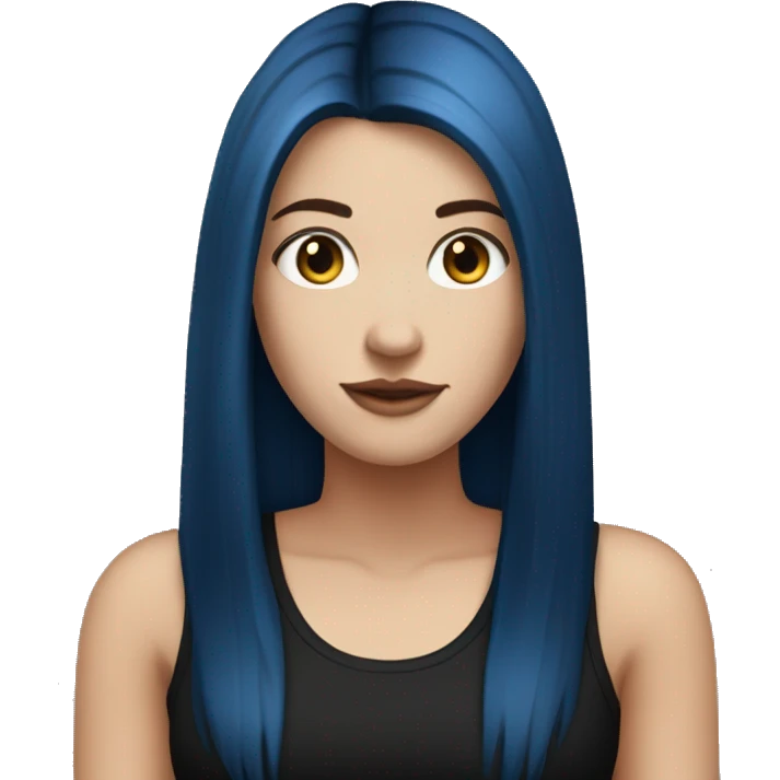 white girl with long straight dark blue hair wearing black tank top emoji