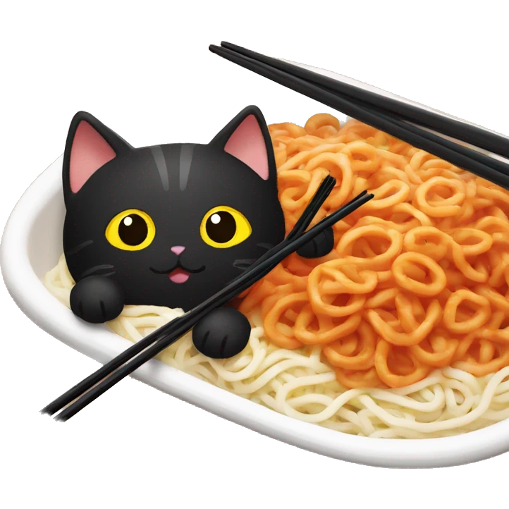 Black cat eats tteokbokki with chopsticks  emoji
