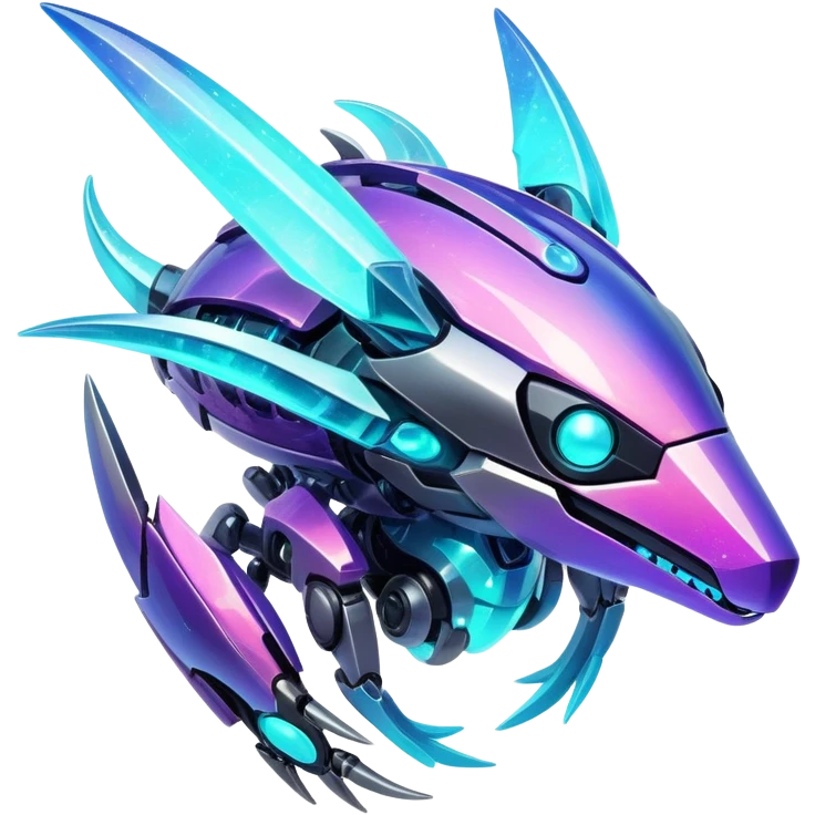  Epic legendary realistic rare glowing mechanical Shiny sparkly transparent bioluminescent luminescent vibrant bright pastel dark exotic iridescent colorful gradients futuristic modern metallic glossy glittery fantasy-cyber-Protogen-Fakémon-Pokémon-Vernid-creature emoji