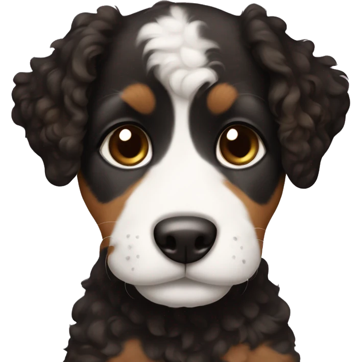 Puppy with curly black and brown fur and white patch on chest emoji