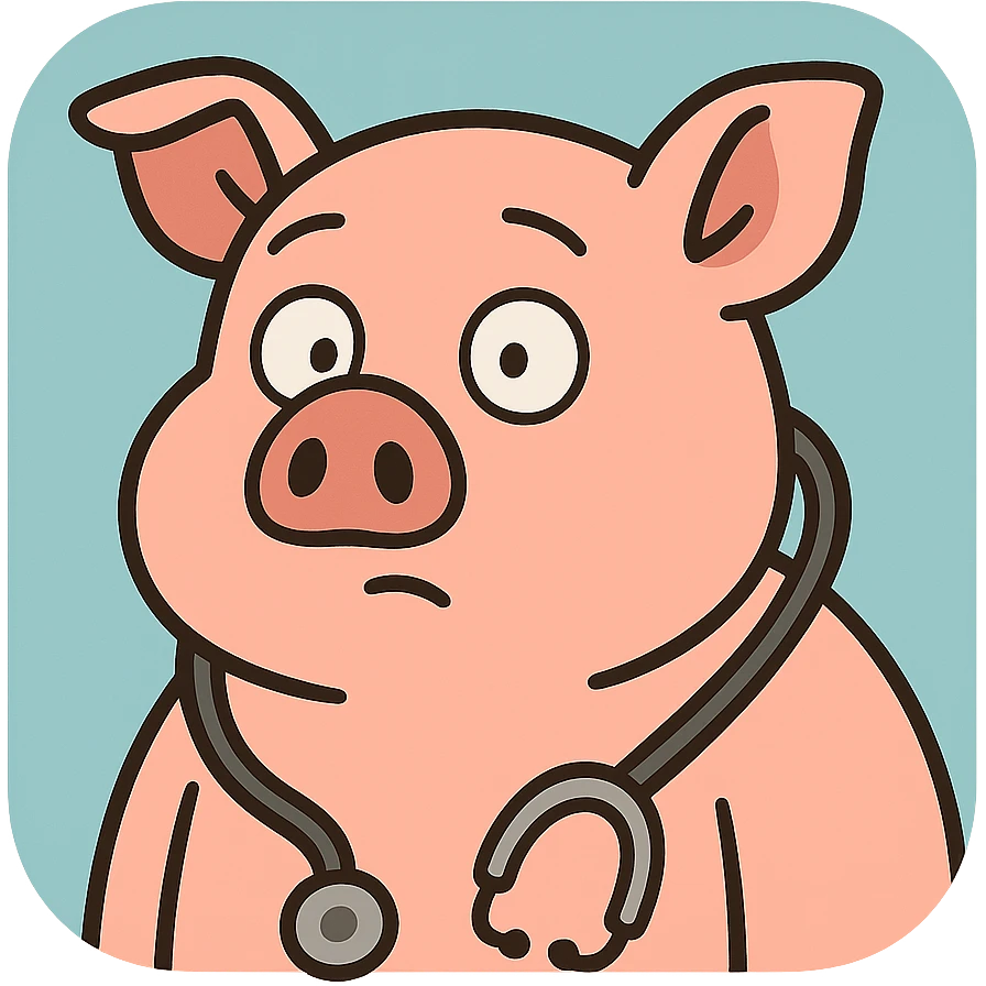 minimalist cute pig icon with a stethoscope, representing animal study, app icon emoji