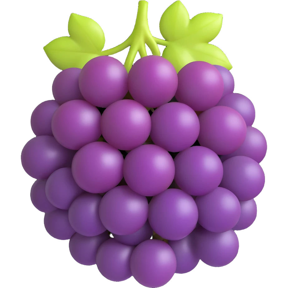 realistic fresh grape bunch icon, 3D emoji style, no eyes nose mouth, no background emoji