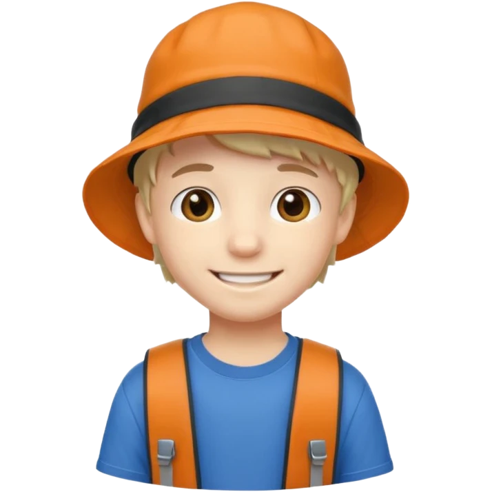 a young student boy with the backpack with bucket hat emoji