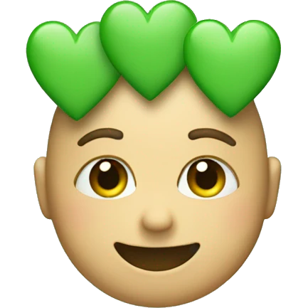 An emoji that looks cute with the left hand on its hand witg three green sage hearts on the head emoji