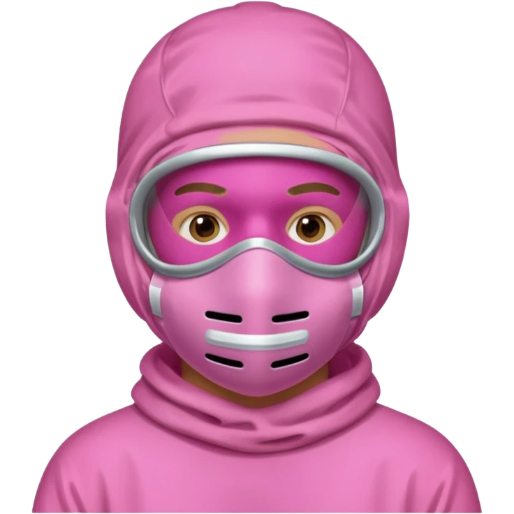 man in pink protection clothes with full-faced pink mask covered whole face emoji