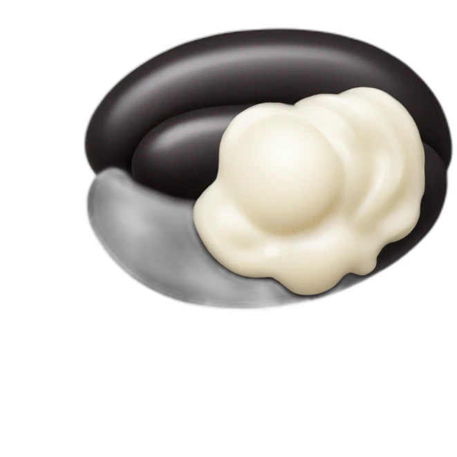 black sausage with 2 black meatballs and white sauce emoji