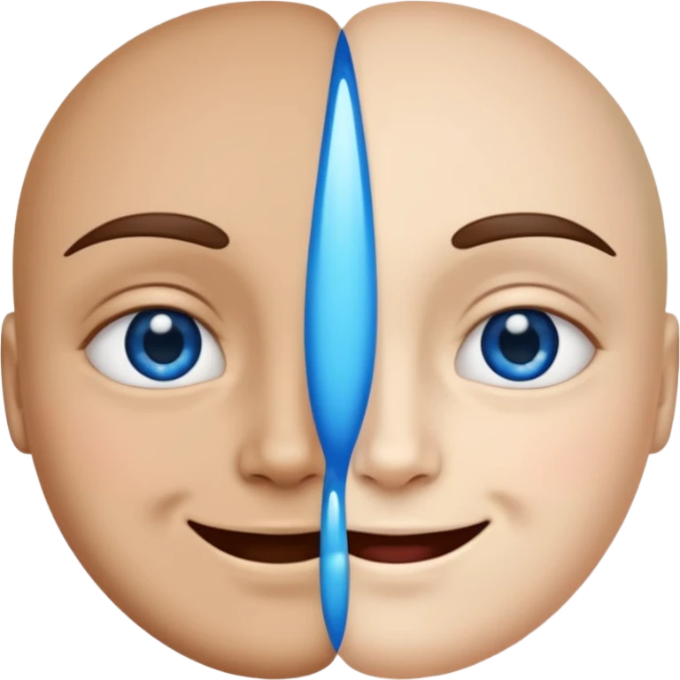 A face split diagonally: one half smiling, the other half with a blue tear.  emoji