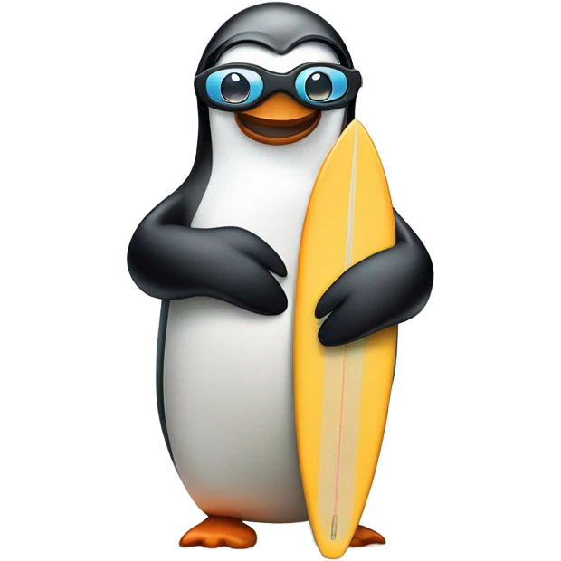 Pingüino surfista emoji