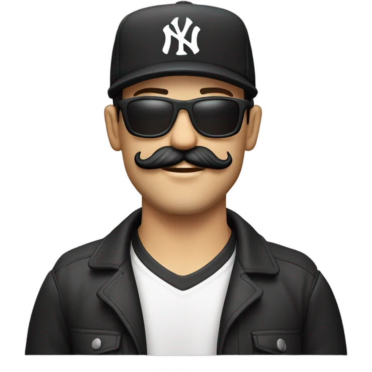 Homme blanc, 30 ans, cheveux courts noir, moustache, casquette noir yankees noir, avec uns bière  emoji