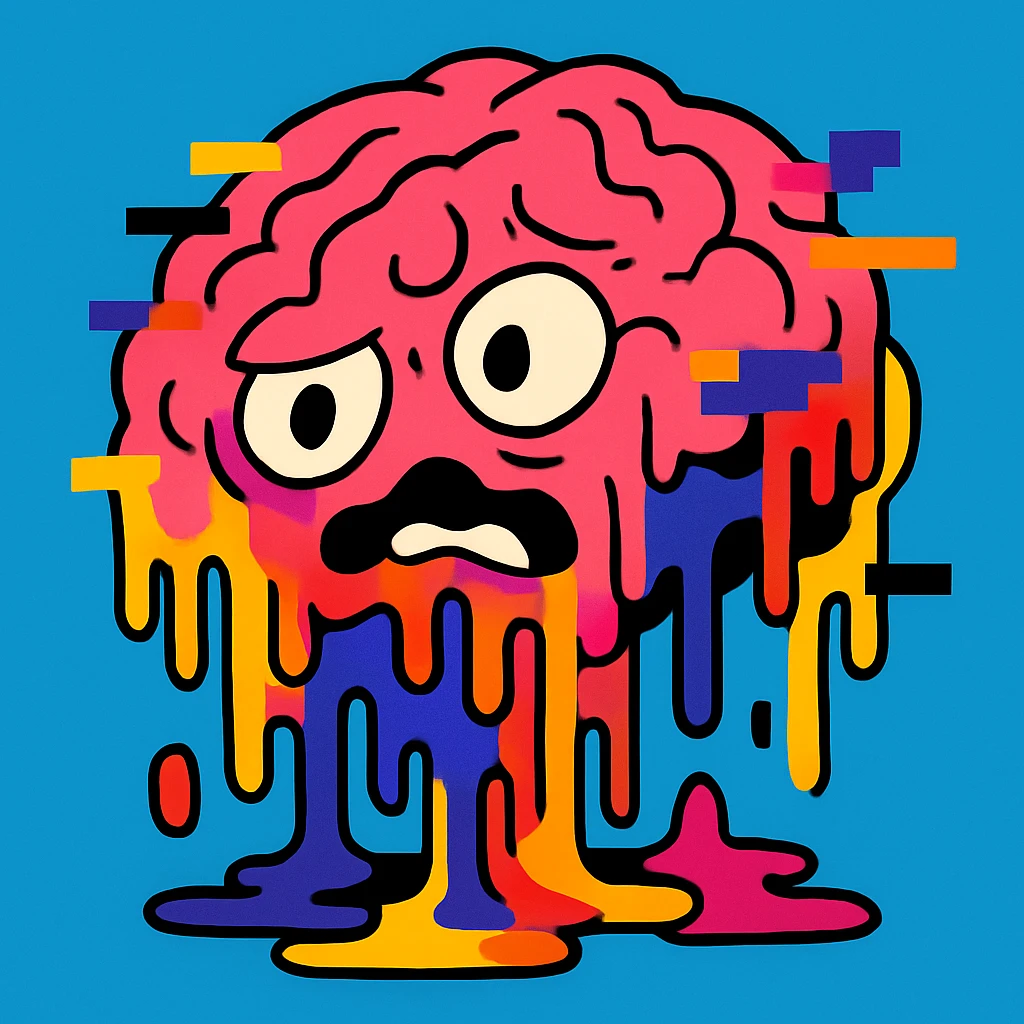 cartoon brain melting or glitching, expressive and surreal, concept of brainrot emoji