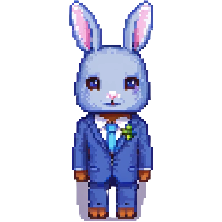 Create a new character in a blue bunny suit, matching the style and proportions of the previously isolated red and pink bunny suit characters. The style is cute, small, Minecraft cartoon style with a transparent background. emoji