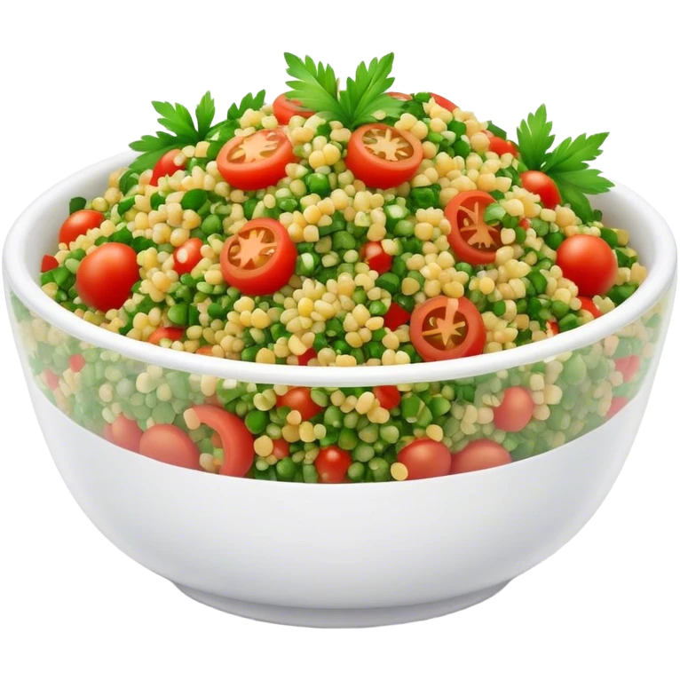 Cinematic Realistic Tabbouleh Salad Dish Emoji, showcasing a fresh herbaceous salad with bulgur, tomatoes, and parsley rendered with crisp textures and natural, vibrant lighting. emoji