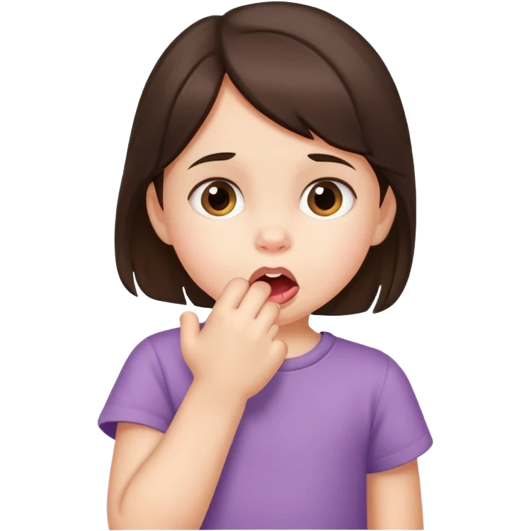 Four-year-old brunette girl biting her forearm anxiously emoji