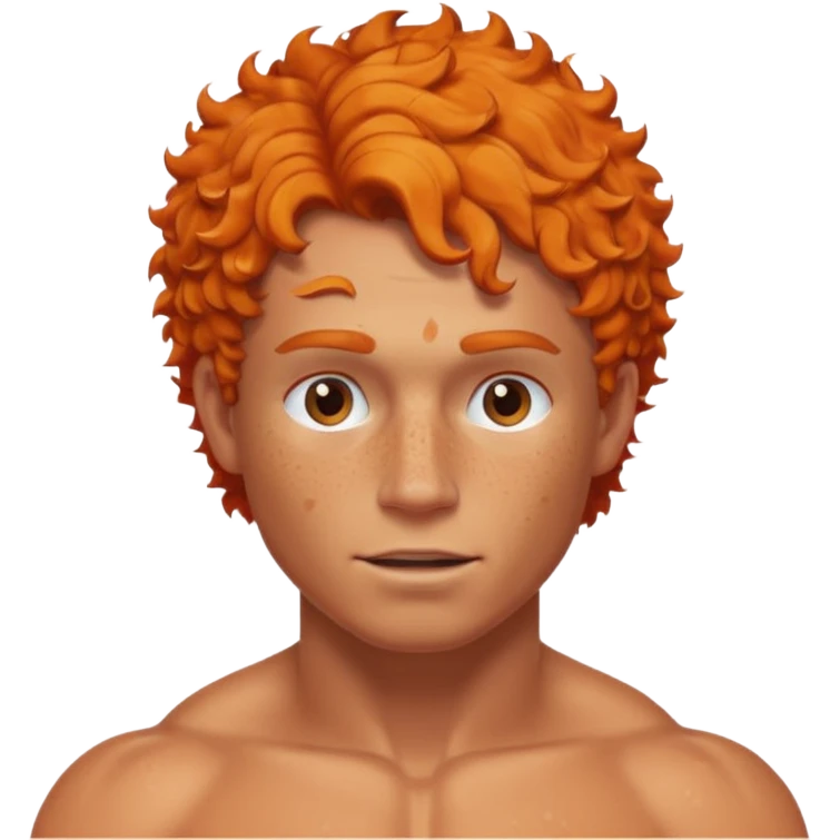 A shirtless muscular White man, with curly Orange short hair, táper Fade cut And FreCles on the face emoji