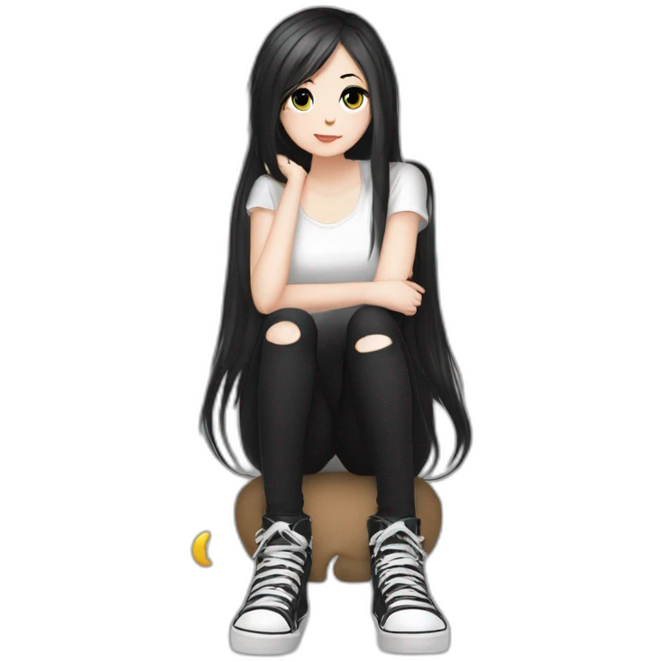 Full body curvy emo girl sits on the floor черная юбка белые трусики рваные полосатые чулки emoji