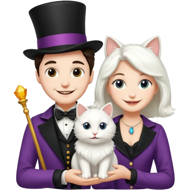 magician couple and their pet cat emoji