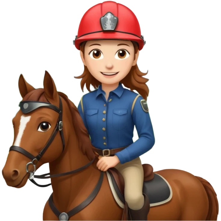 brown haired girl on a cheatnut hporse smiling' emoji