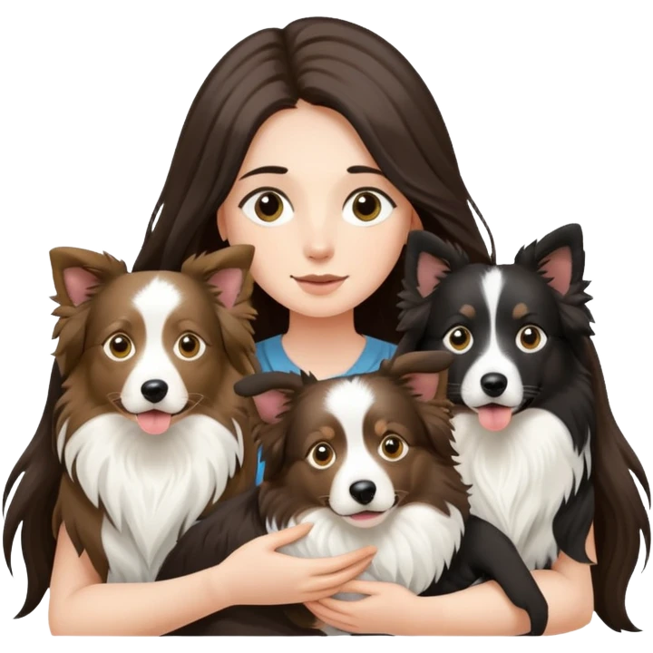 A long-haired girl holding two Border Collies emoji
