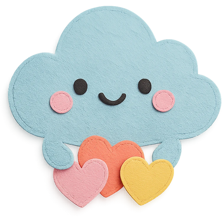 adorable pastel puffy cloud holding small pastel hearts, no arms or legs, full body, kawaii paper craft style emoji