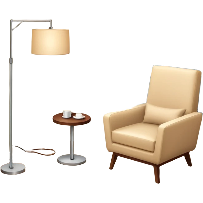 Isometric 3D corner of hotel room with modern floor lamp and modern beige armchair emoji