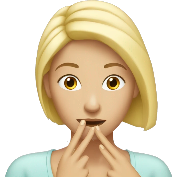 Blond woman with hand touching her nose emoji