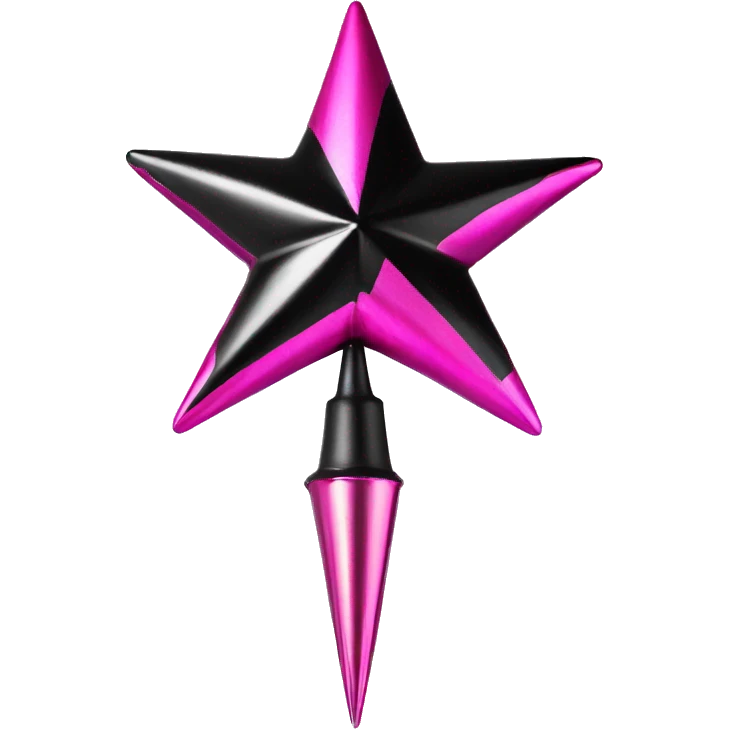 Realistic isolated black and pink metallic star christmas tree topper. emoji