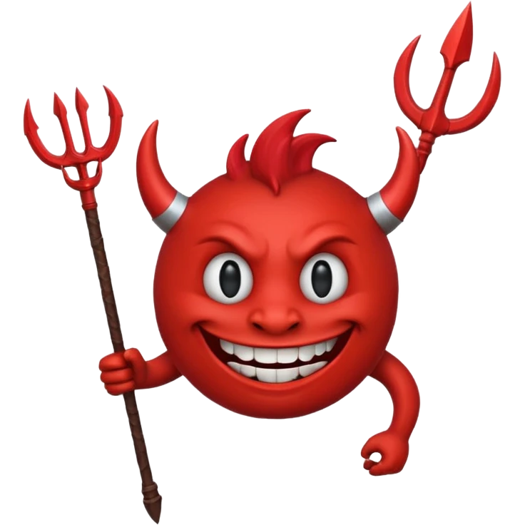 A red demon smiley face holding a trident emoji