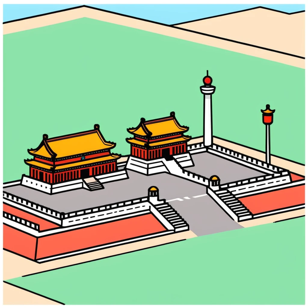 Tiananmen Square, Beijing, Chinese architecture, sunny day, travel illustration emoji