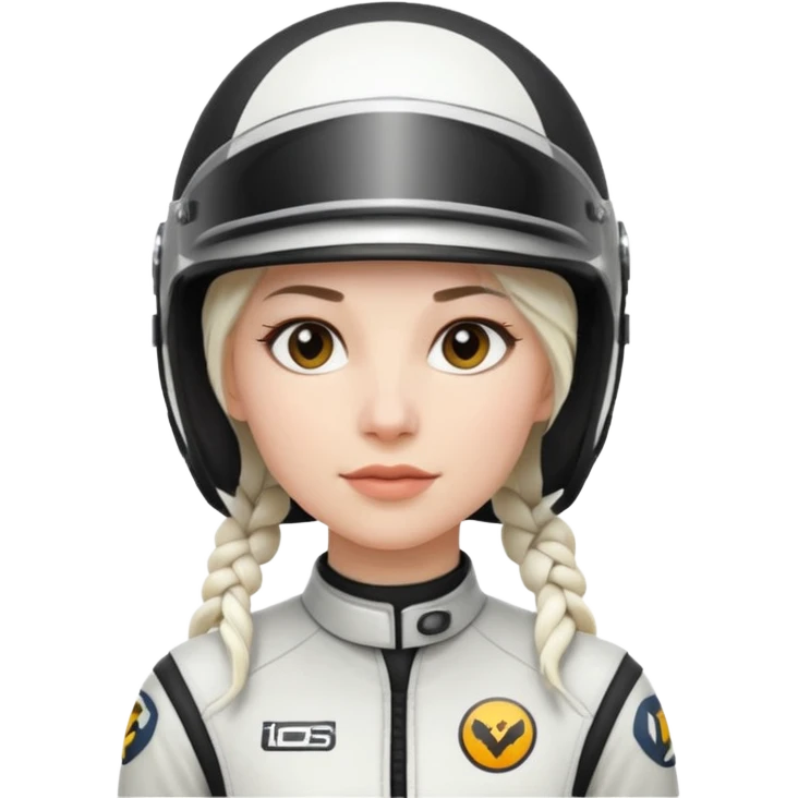 woman with white braided hair in racer helmet emoji