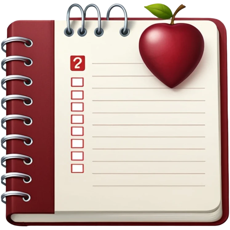 HAZ UN planificador de lista de objetivos en color vinotinto/rojo carmesí brillante, con hojas de cuaderno blancas (no agregues frutas ni nada de eso) https://imgproxy.attic.sh/insecure/f:png/plain/https://attic.sh/z0hvfdddapmiax935oa389bq0wzk  emoji