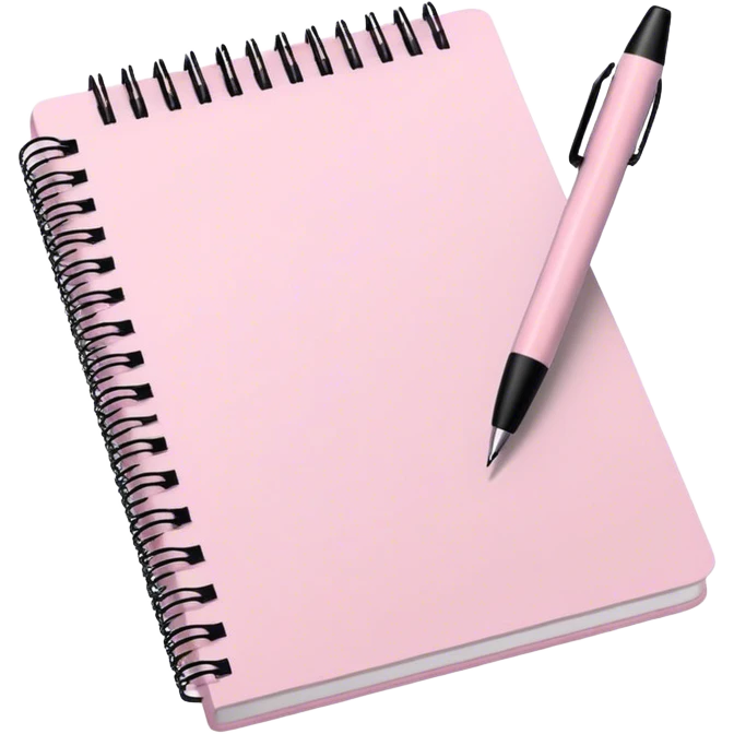 Pale pink notepad with pen emoji
