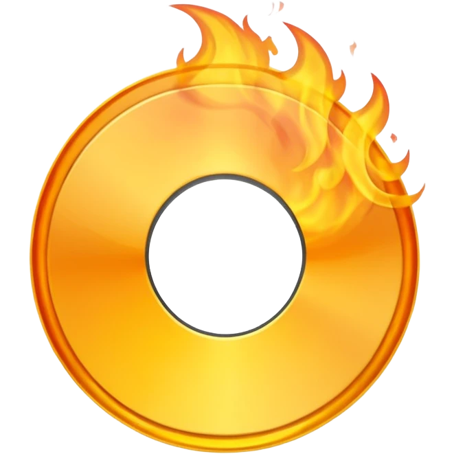 A minimalist CD disc with a subtle fire design, yellow flames, with a circle in the middle and a hole in the center emoji