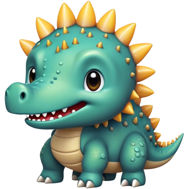 Cinematic Cute Stegosaurus Portrait Emoji, Head tilted playfully with a cheeky grin, featuring a charming, low-profile body with iconic, rounded bony plates and a spiky tail, a small head with sparkling, curious eyes, Simplified yet irresistibly adorable features, highly detailed, glowing with a warm, inviting earthy glow, high shine, affectionate and spirited, stylized with a touch of whimsical prehistoric charm, soft glowing outline, capturing the essence of a mischievous yet endearing Stegosaurus that seems as if it could waddle out of the screen into your arms! emoji