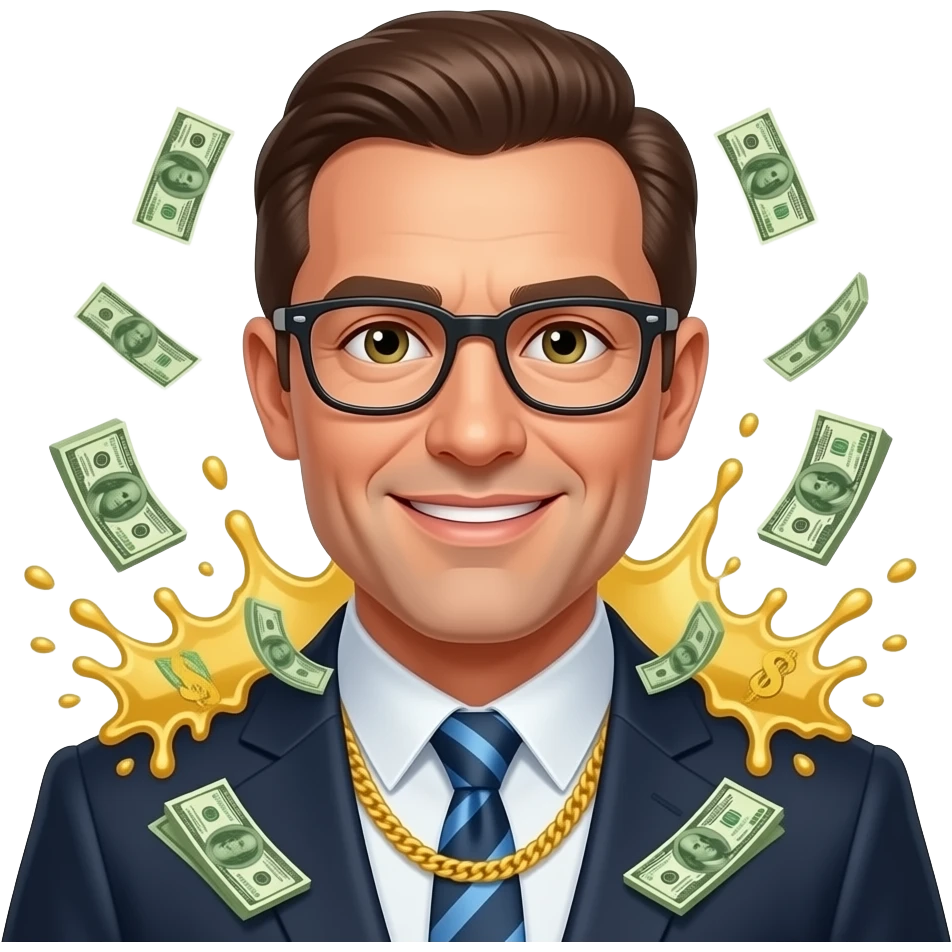 create an emoji of a billionaire splashing money on a person emoji