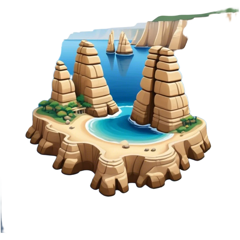 Cinematic Realistic Raouche Rocks Landmark Emoji, depicted with dramatic natural rock formations along the Beirut coastline rendered with intricate detail and dynamic natural lighting. emoji