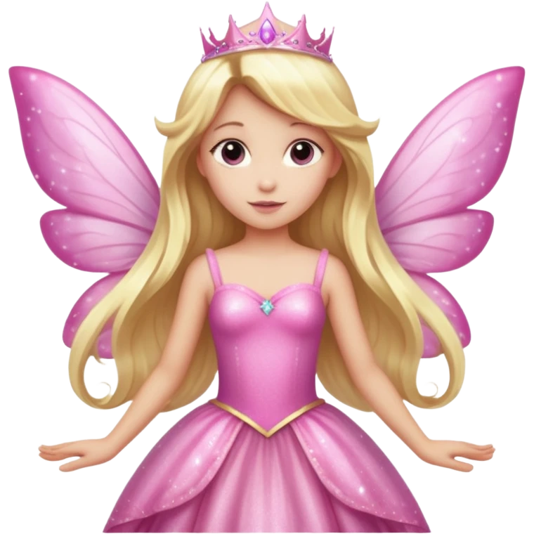 Long blonde hair pink sparkle princess dress large fairy wings emoji