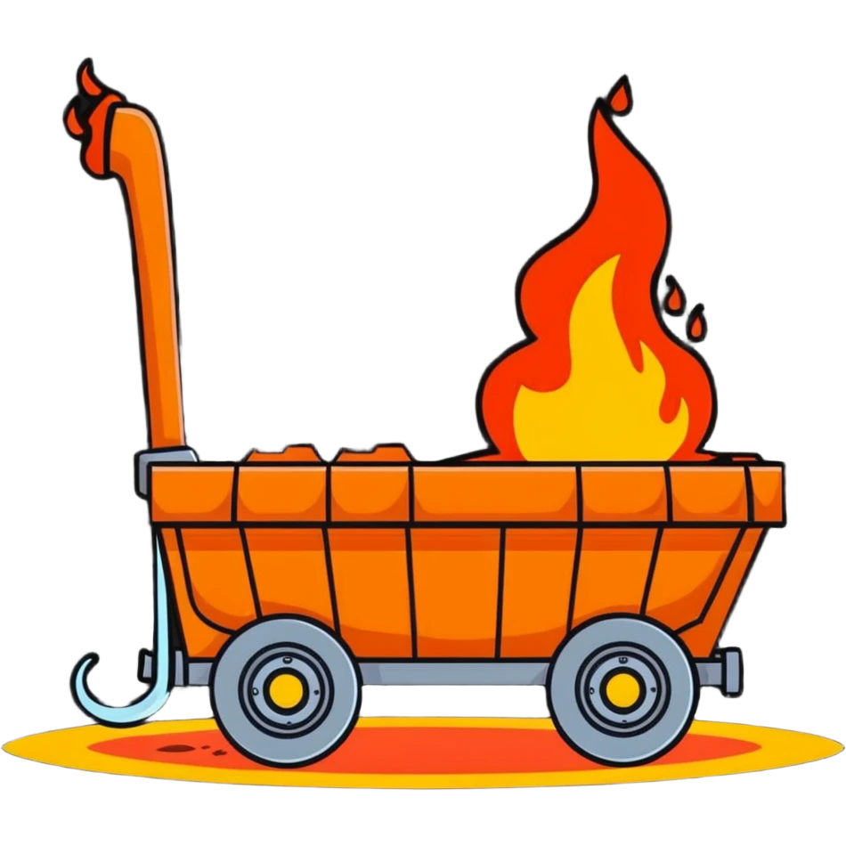 cartoonish wagon filled with molten steel, bright and shiny emoji