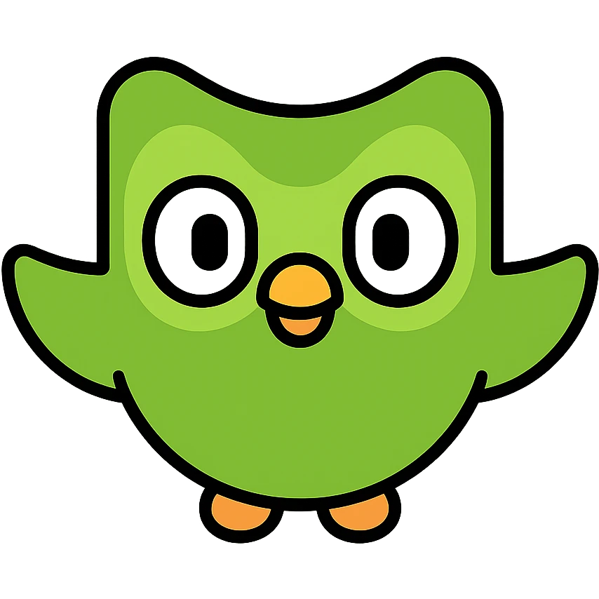 Duolingo logo, simple, friendly, green owl, modern icon style emoji