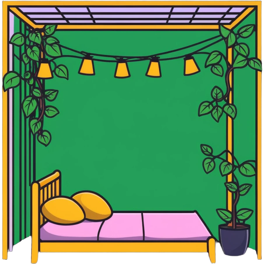 aesthetic room with climbing vines and string fairy lights creating a magical glow emoji
