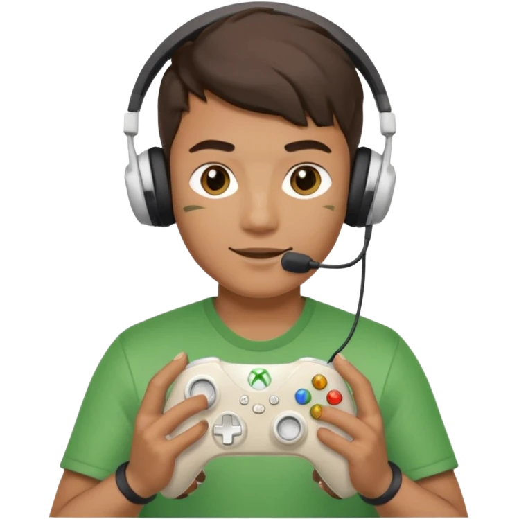 Guy playing video games with a headset on and a white Xbox controller  emoji