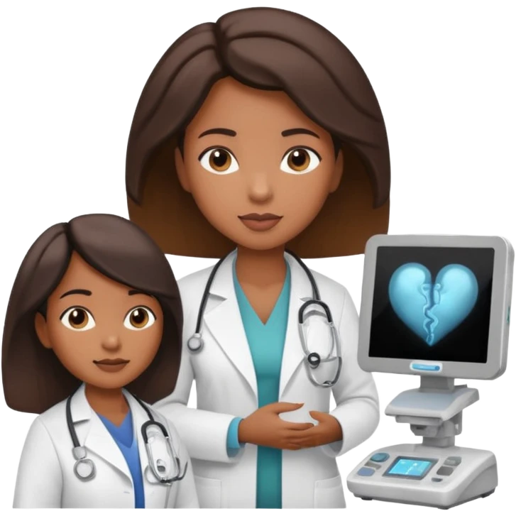 black female doctor and caucasian ultrasound technician performing a fetal ultrasound emoji