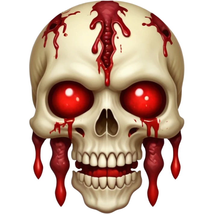 A Hideous mutated monster covered in rotton flesh and bloodin the style of your bleeding skull art, full body. Final boss character, full body emoji