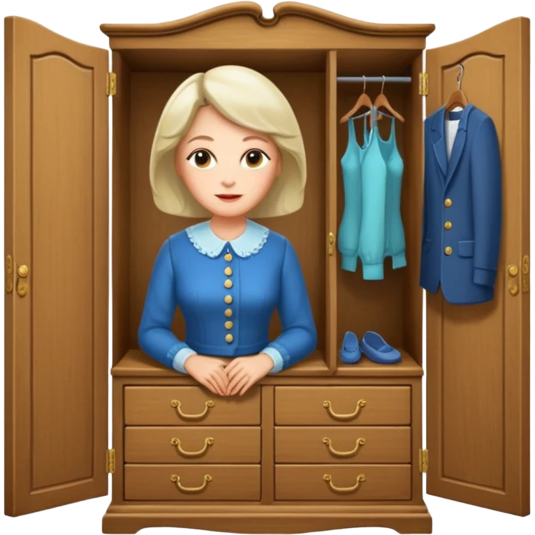 A character from the fairy tale Beauty and the Beast: the middle-aged lady (around 40 years old) who was turned into a wardrobe. She retains the wardrobe's original form, with an anthropomorphic face on the closed cabinet. emoji