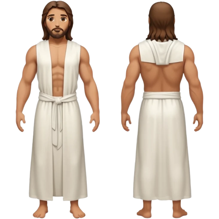 fullbody jesus christ jacked, sleeveless white robe front and backview emoji