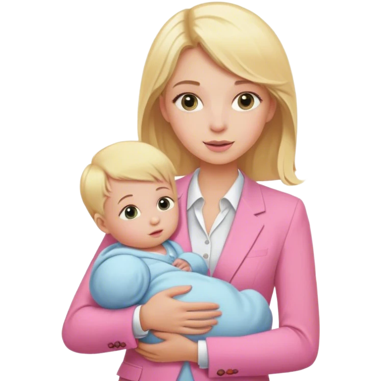 Blond girl pink suit with baby emoji